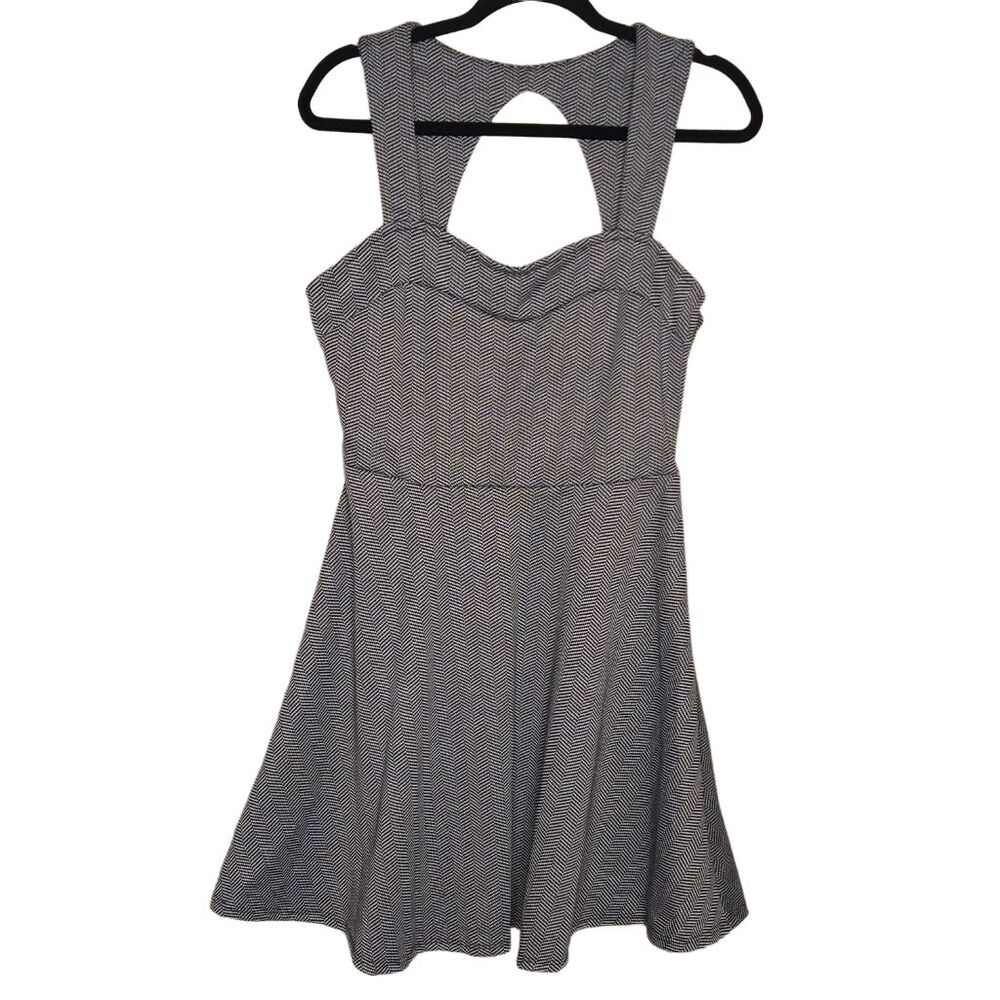 The Vanity Room Ponte Fit and Flare Dress Black Herringbone Retro Pin Up Dress M